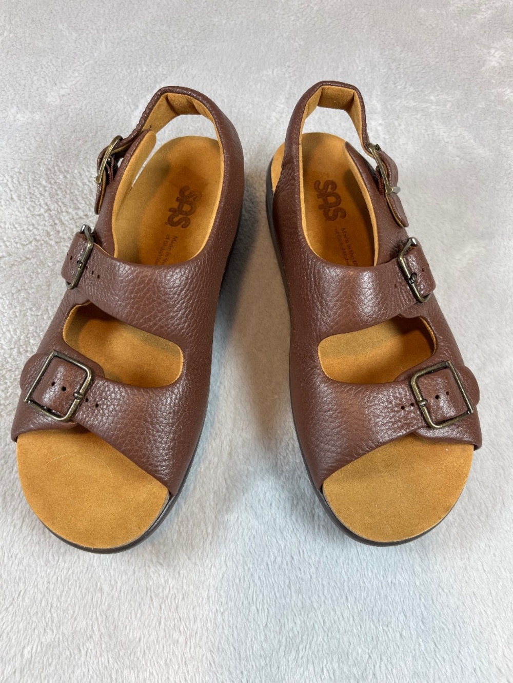 SAS Relaxed Leather Heel Strap Comfort Sandals Amber Brown sz 8 1/2 N Walking